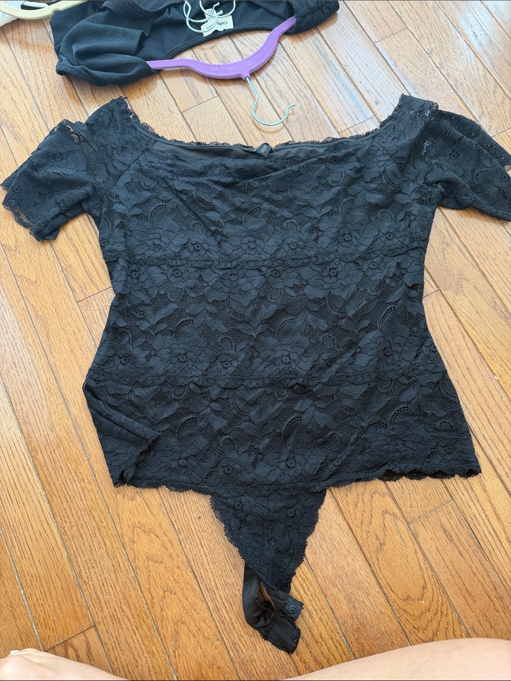 Guess Black Lace Off-Shoulder Bodysuit